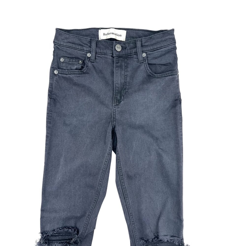 Reformation Womens Black Mid Skinny Jeans With Distressed Knees Size 26 - Picture 13 of 16